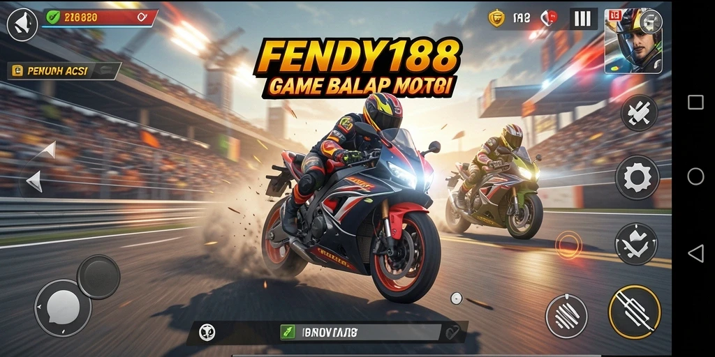 Screenshot gameplay FENDY188 yang menampilkan aksi balap motor yang mendebarkan.