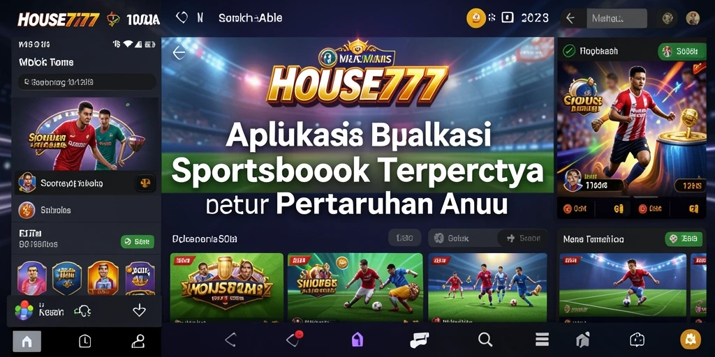 Screenshot utama HOUSE777 menampilkan tampilan antarmuka Sportsbook yang menarik.