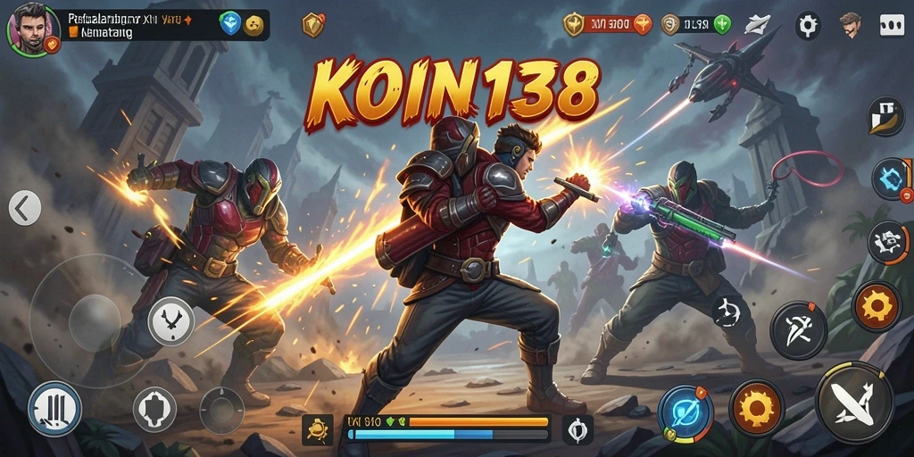 Screenshot menunjukkan karakter bertarung dalam aksi memukau di KOIN138.