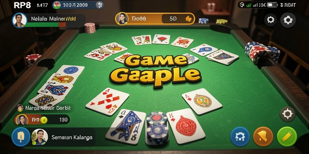 Tampilan gameplay RP8 yang menegangkan dalam permainan Gaple.