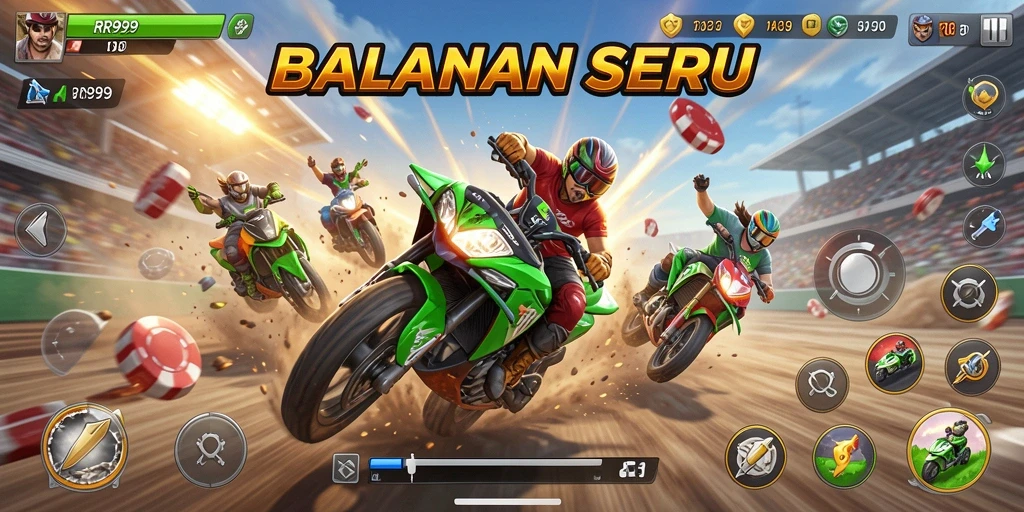 Screenshot utama RR999 menampilkan serunya gameplay balapan.