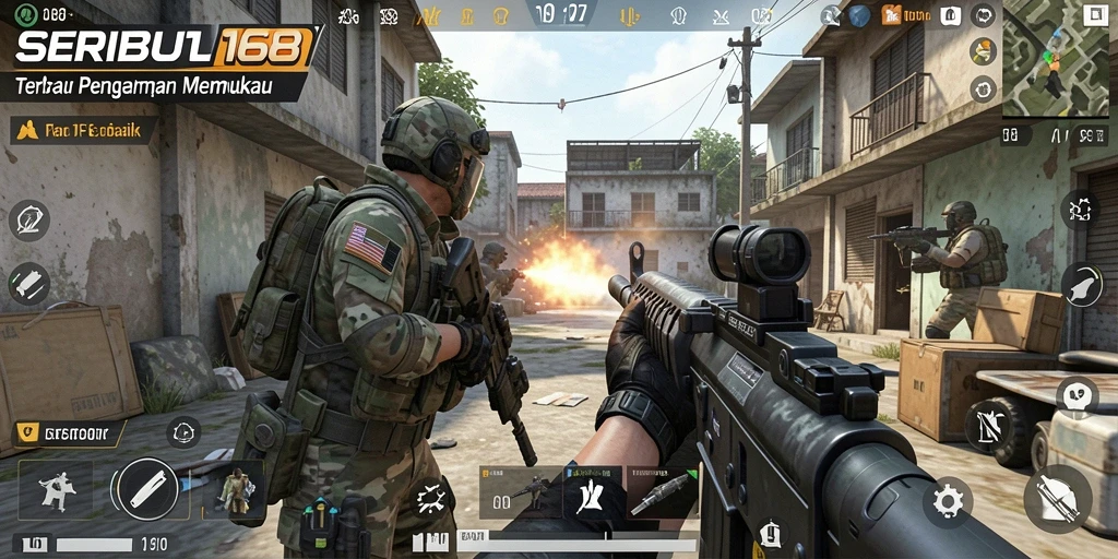 Tampilan gameplay SERIBU168 yang menegangkan dalam pertempuran FPS.