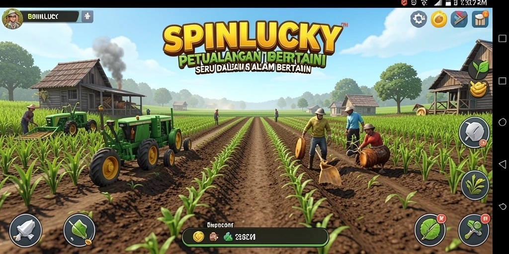Tampilan menarik dari gameplay SPINLUCKY dengan bertani dan merawat hewan.