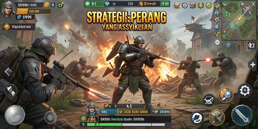 Screenshot utama SR996 menampilkan pertempuran strategi yang intens.