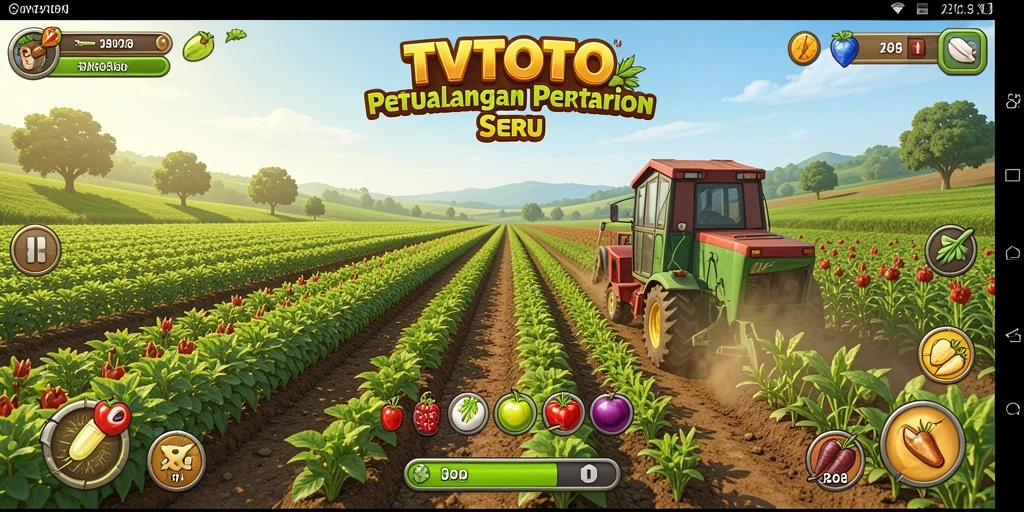 Tangkapan layar gameplay TVTOTO menampilkan petualangan bertani yang menarik.
