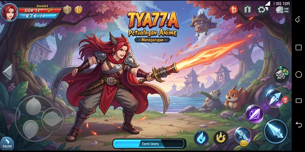 Tampilan gameplay TYA777 yang penuh aksi dan karakter anime ikonik.